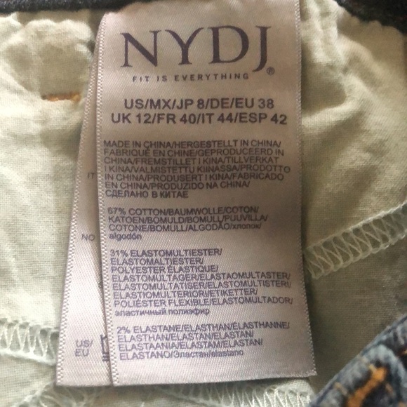 NYDJ Denim Midi Skirt Size 8 Front Patch- Clean Seline Knee Length Blue Stretch - Picture 7 of 8